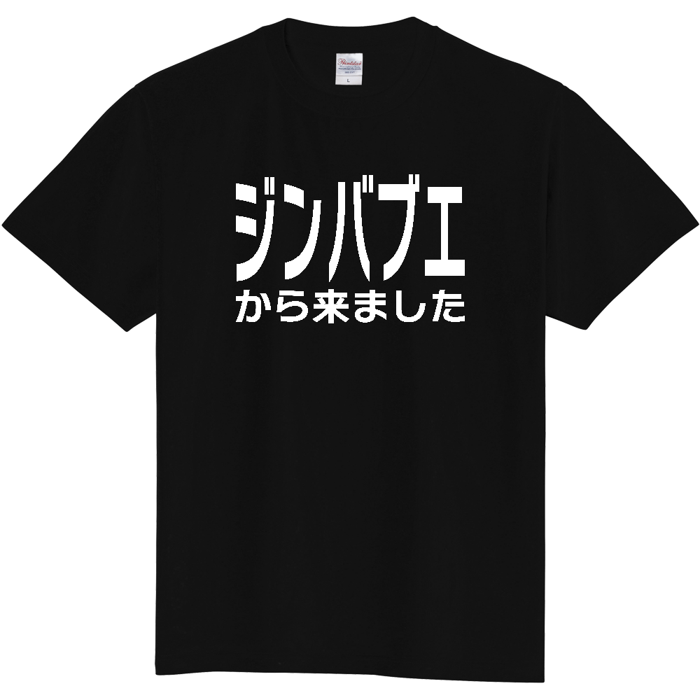 【国名】 「ジンバブエから来ました」日本語白文字ロゴTシャツ 「I came from Zimbabwe」 Japanese characters white text T-Shirt