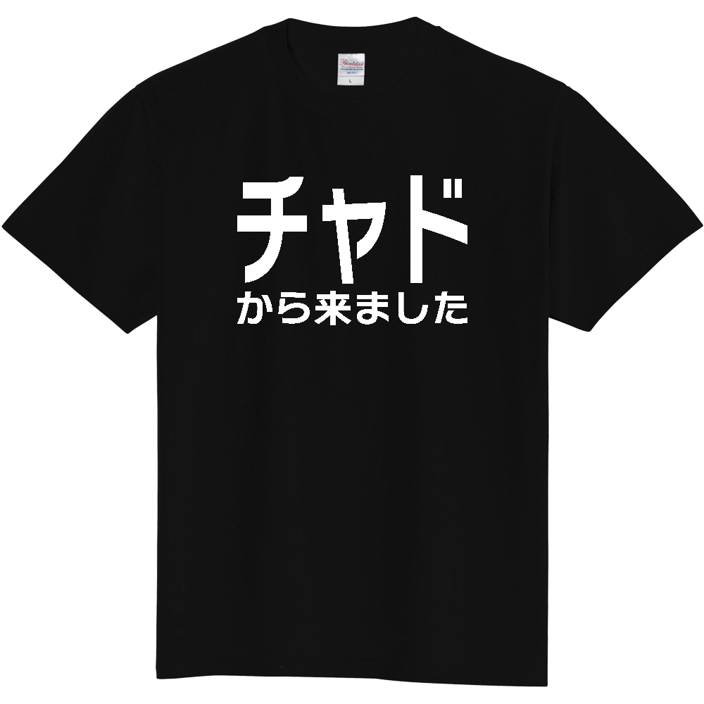 【国名】 「チャドから来ました」日本語白文字ロゴTシャツ 「I came from Chad」 Japanese characters white text T-Shirt