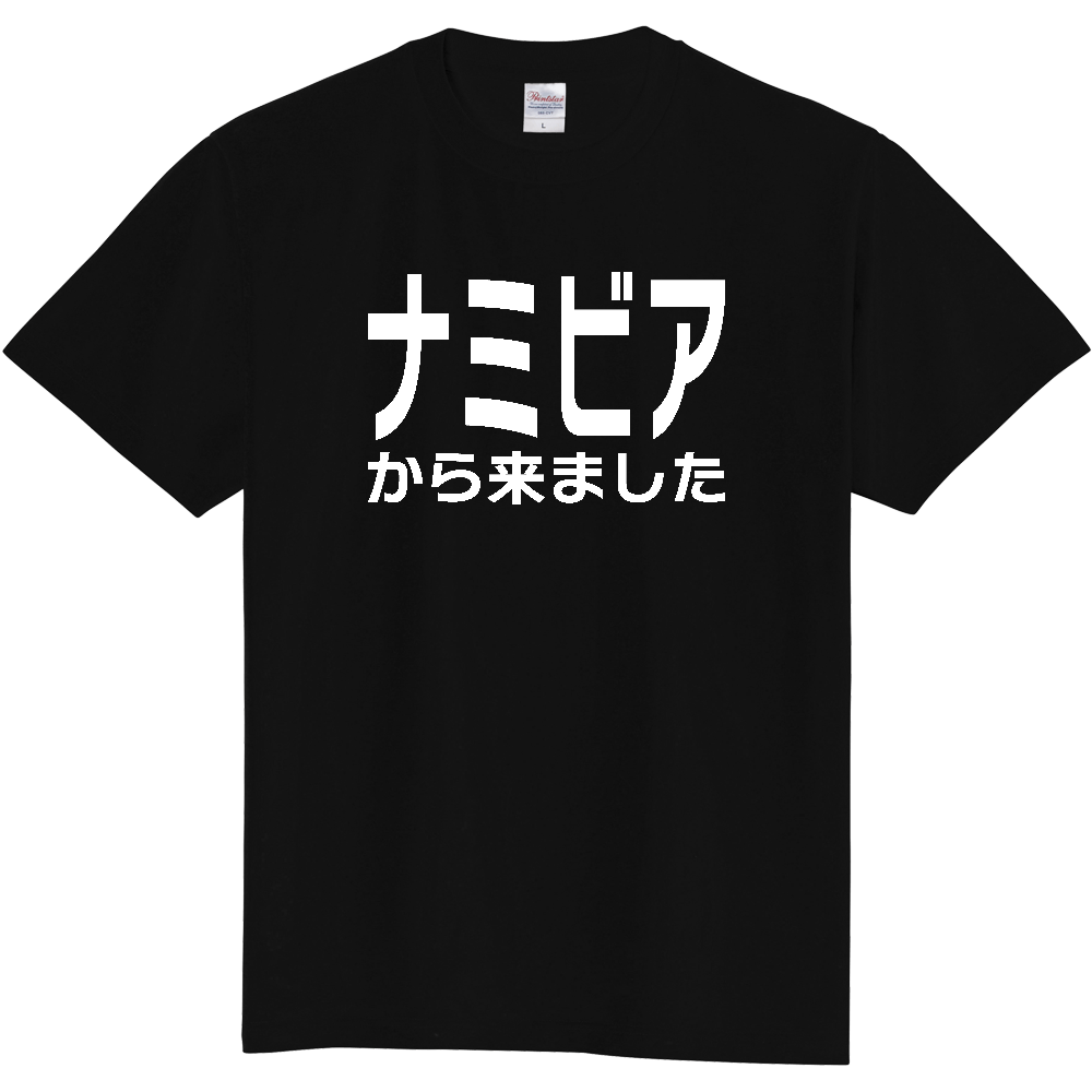 【国名】 「ナミビアから来ました」日本語白文字ロゴTシャツ 「I came from Namibia」 Japanese characters white text T-Shirt