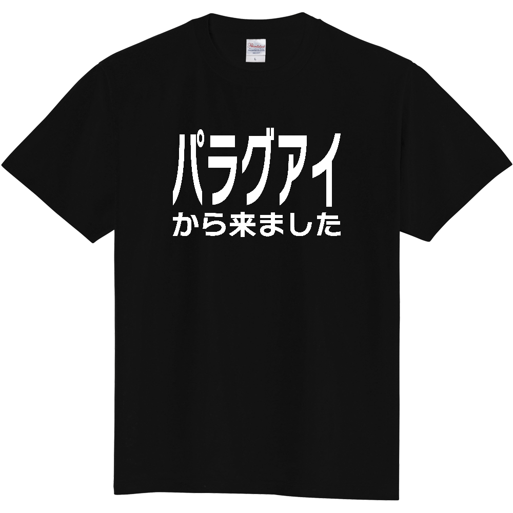 【国名】 「パラグアイから来ました」日本語白文字ロゴTシャツ 「I came from Paraguay」 Japanese characters white text T-Shirt