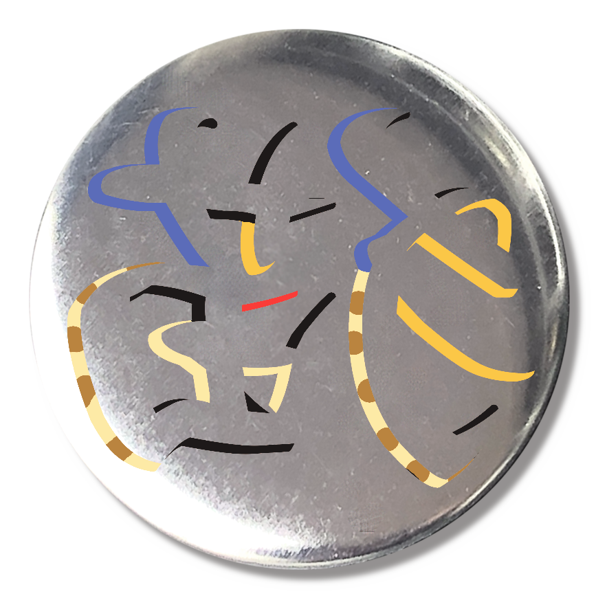 猫（ミラーフォント、反転文字、鏡文字）缶バッジ (Φ44mm)
