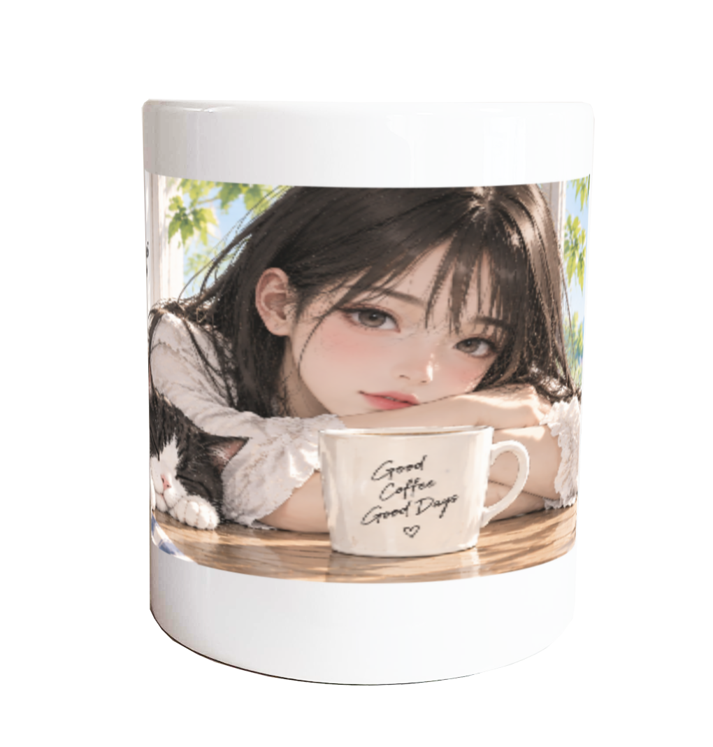 黒髪ガールの陽だまりコーヒー