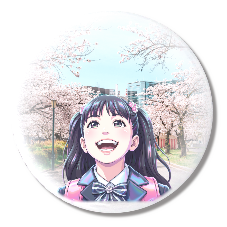 【春のきらめき】桜並木×制服キャラクター缶バッジ