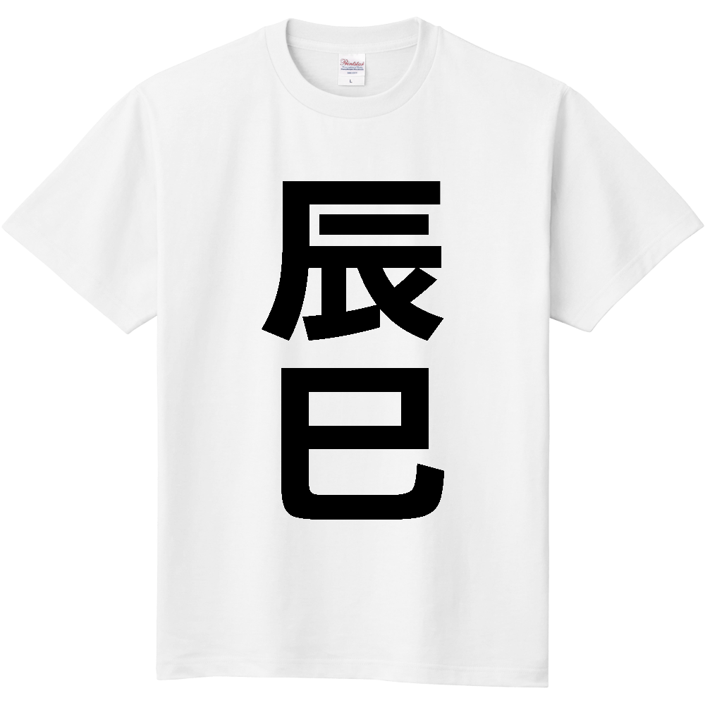 【苗字】 「辰巳」 縦 黒文字 Tシャツ