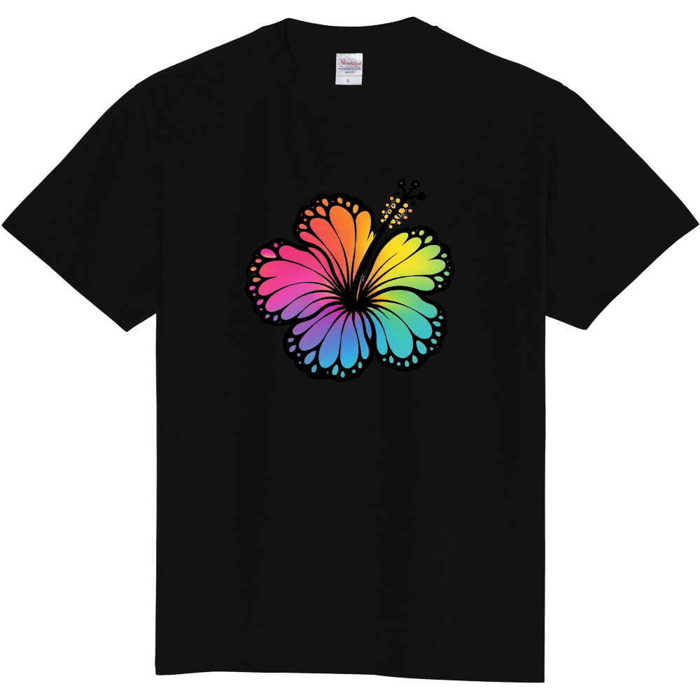 Tシャツ/ハイビスカス/ブラック/マルチ