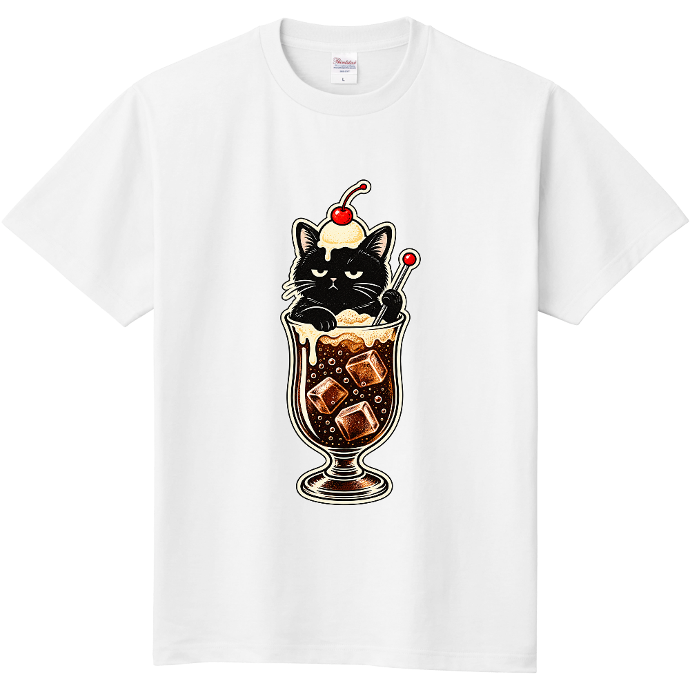 不機嫌黒猫のレトロコーラフロートTシャツ