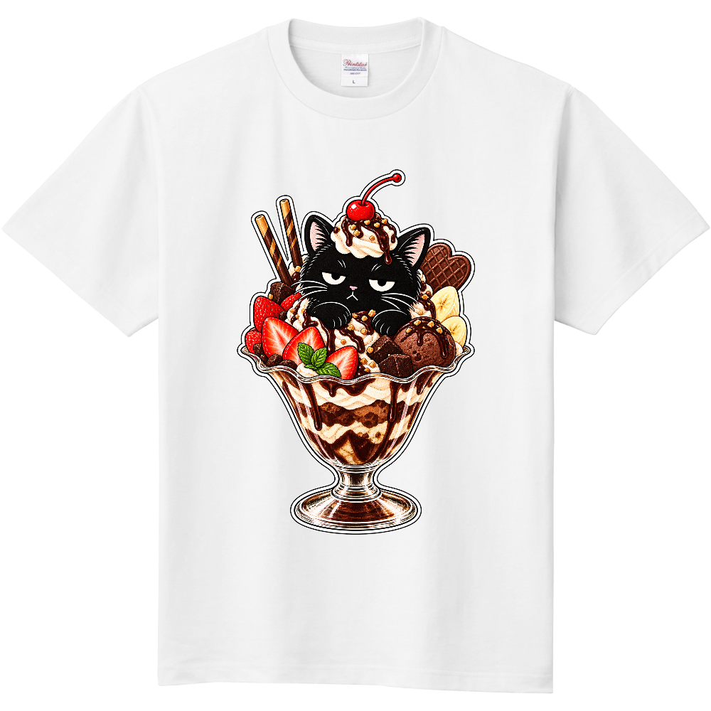 不機嫌な黒猫のチョコレートパフェTシャツ