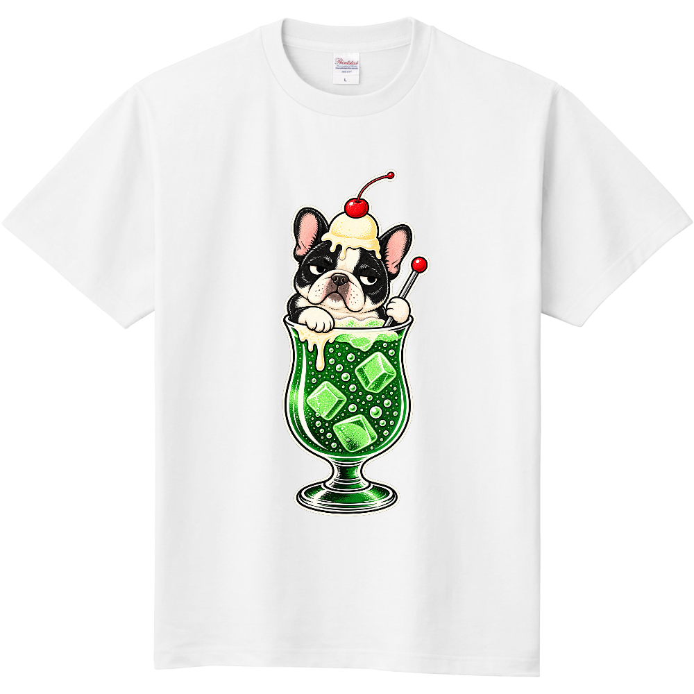 不機嫌なフレンチブルドッグのメロンソーダTシャツ