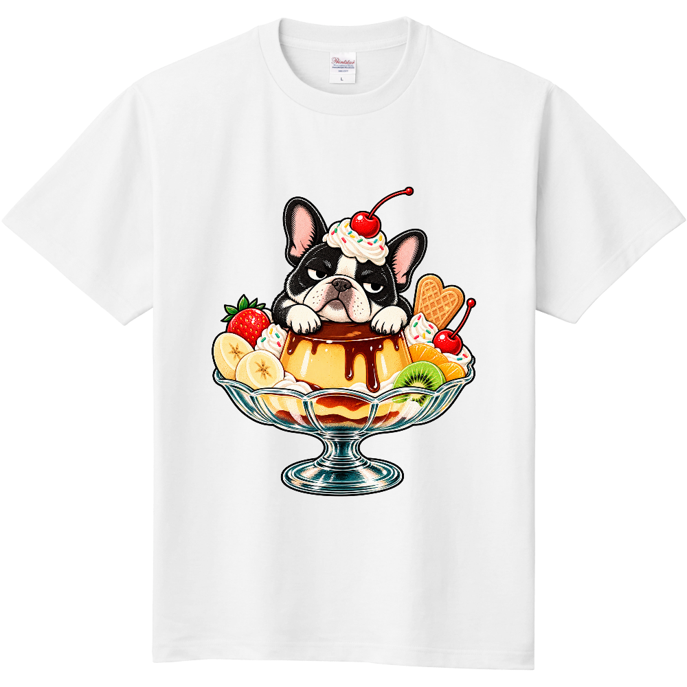 不機嫌なフレンチブルドッグのプリンアラモードTシャツ