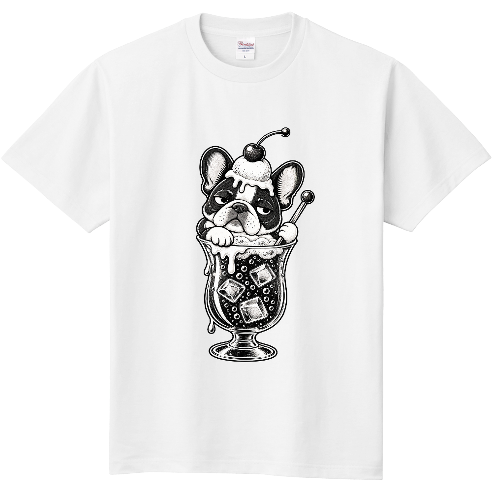 不機嫌フレブルのクリームソーダ｜モノクロレトロTシャツ