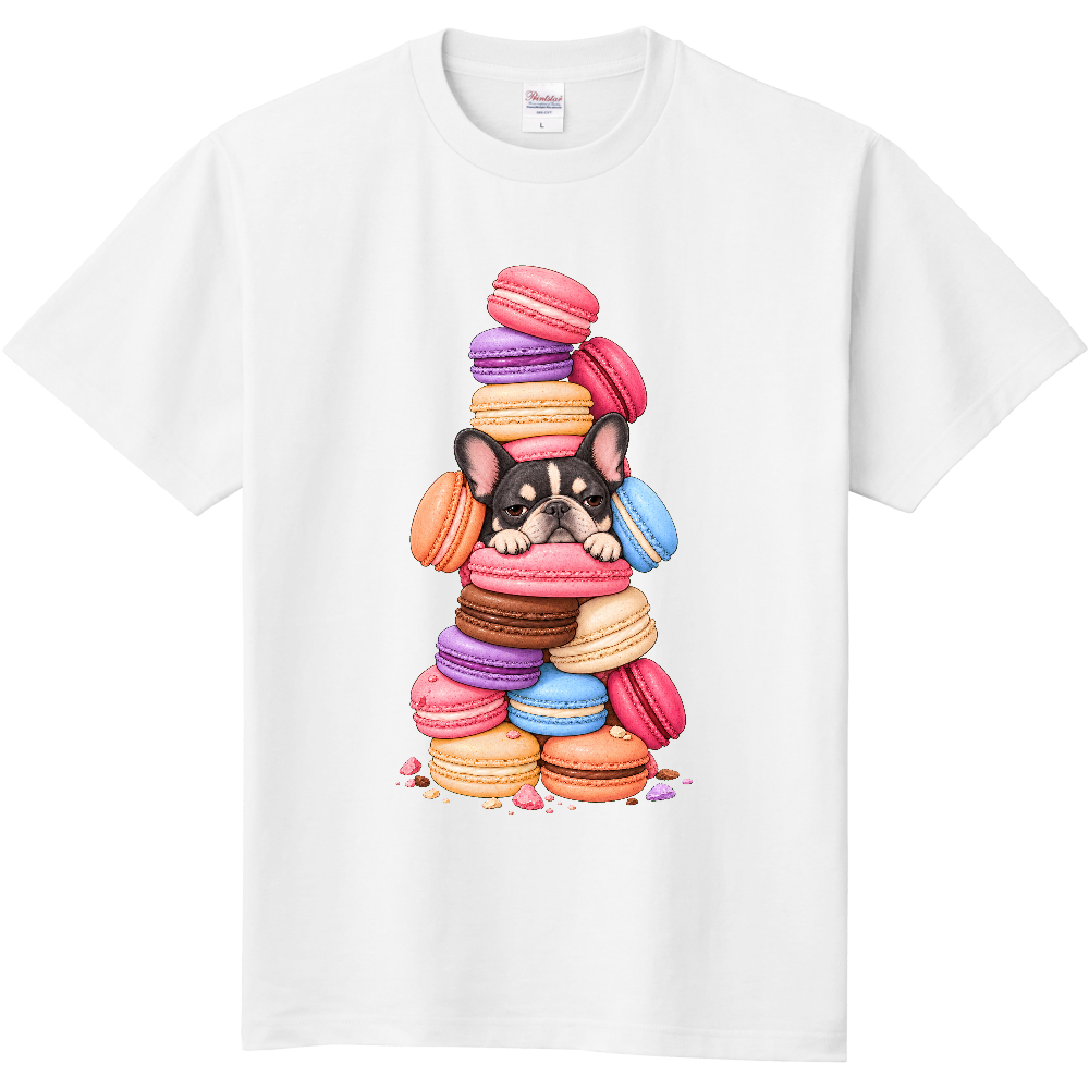 不機嫌フレブルとカラフルマカロンタワーTシャツ