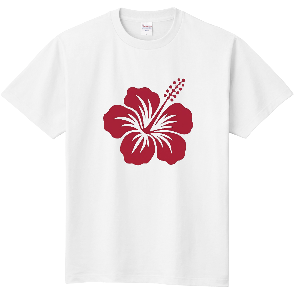 Tシャツ/ハイビスカス/ホワイト/赤紅色