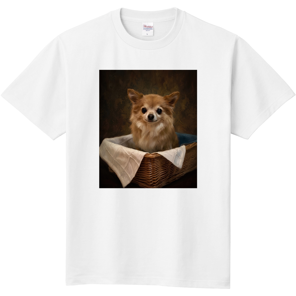 【Tシャツ】バスケットとチワワの絵画
