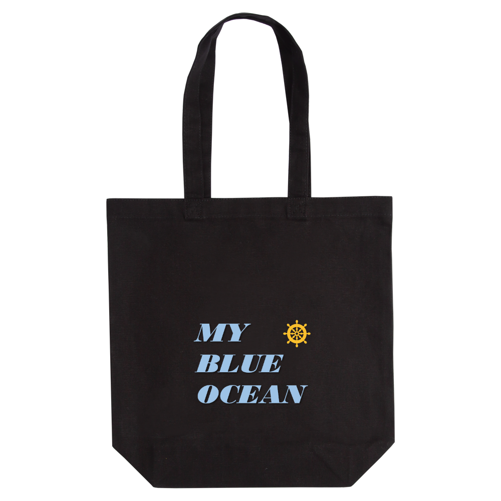 MY BLUE OCEAN（マイ・ブルー・オーシャン）定番トートバッグ（M）【白プリントあり】 ブラック