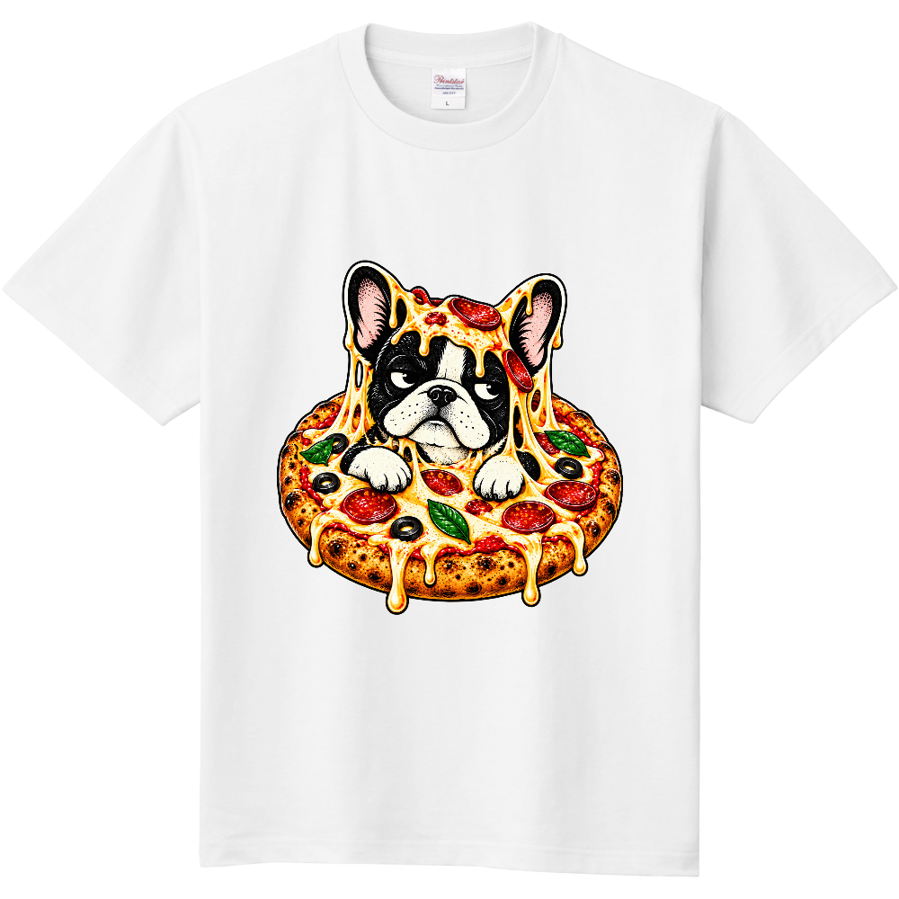 Grumpy Frenchie Pizza T-Shirt / 不機嫌フレブルのピザリング Tシャツ
