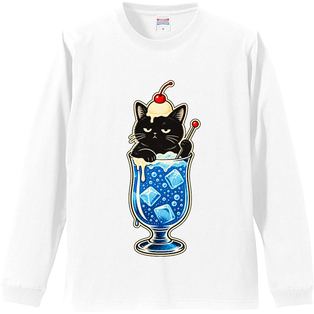 Black Cat Cream Soda Long Sleeve T-Shirt / 黒猫 クリームソーダ 喫茶 レトロポップ 長袖ロンT