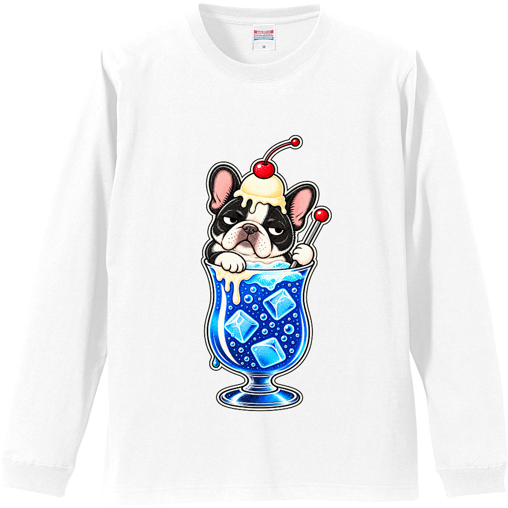 French Bulldog Cream Soda Long Sleeve T-Shirt / フレンチブルドッグ クリームソーダ レトロポップ 長袖Tシャツ