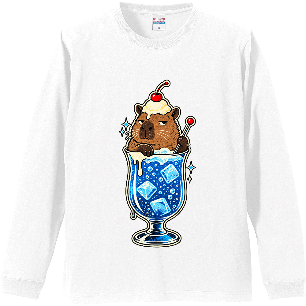 Capybara Cream Soda Long Sleeve T-Shirt / カピバラ クリームソーダ レトロポップ 長袖Tシャツ