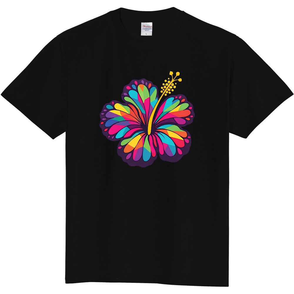 Tシャツ/ハイビスカス/ブラック/マルチ2