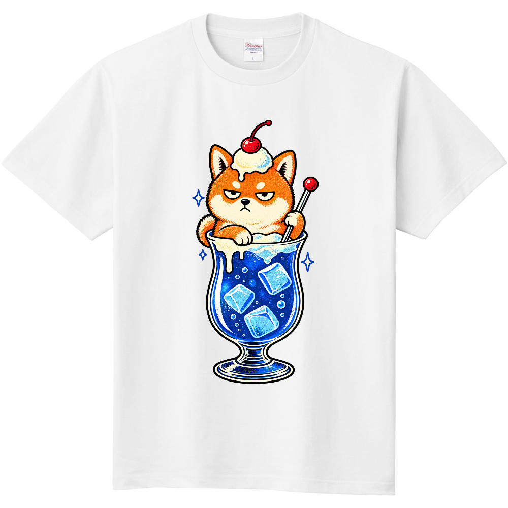 Grumpy Shiba Inu Blue Soda Float T-Shirt / ブルーソーダフロートと不機嫌な柴犬 Tシャツ