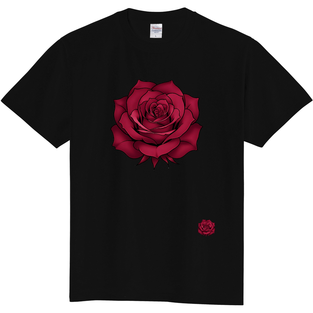 Tシャツ/バラ/ブラック/クリムゾン