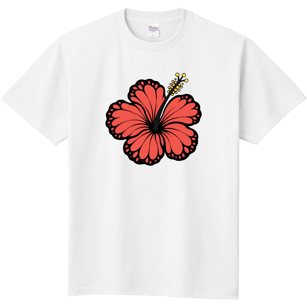 Tシャツ/ハイビスカス/ホワイト/コーラルレッド