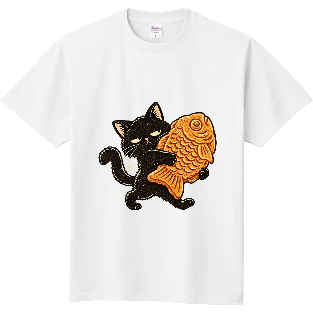 Grumpy Black Cat Taiyaki Thief T-Shirt / たい焼き泥棒と不機嫌な黒猫 Tシャツ