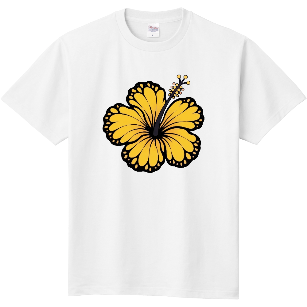 Tシャツ/ハイビスカス/ホワイト/ヤマブキ