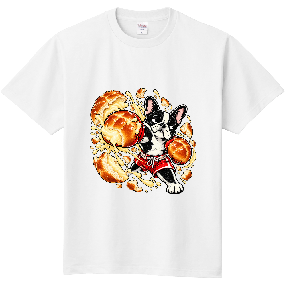 Grumpy French Bulldog Cream Puff Boxer T-Shirt / シュークリームグローブでパンチする不機嫌なフレンチブルドッグ Tシャツ