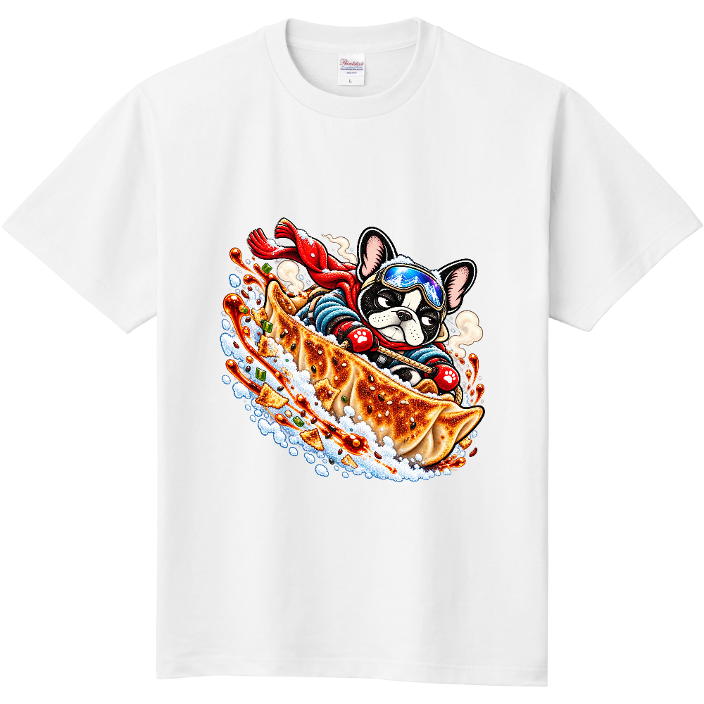 Grumpy French Bulldog Gyoza Bobsleigh T-Shirt / 焼き餃子ボブスレーの不機嫌なフレンチブルドッグ Tシャツ