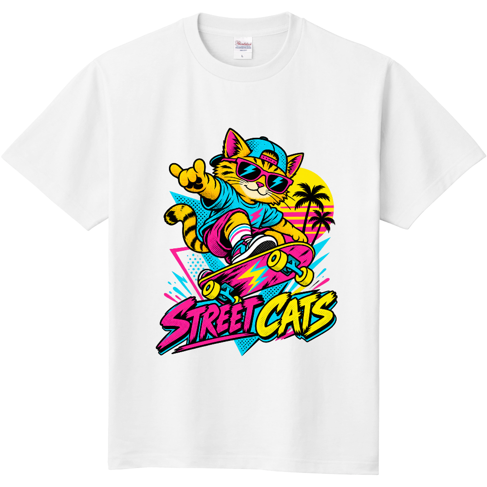 不機嫌な黒猫のプリンアラモードTシャツ