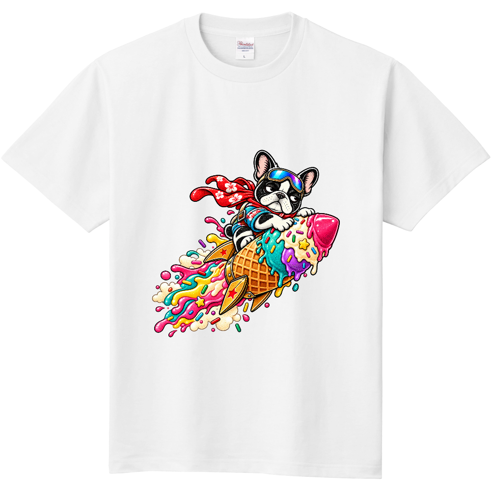 Grumpy French Bulldog Ice Cream Rocket T-Shirt / アイスクリームロケットと不機嫌なフレンチブルドッグ Tシャツ