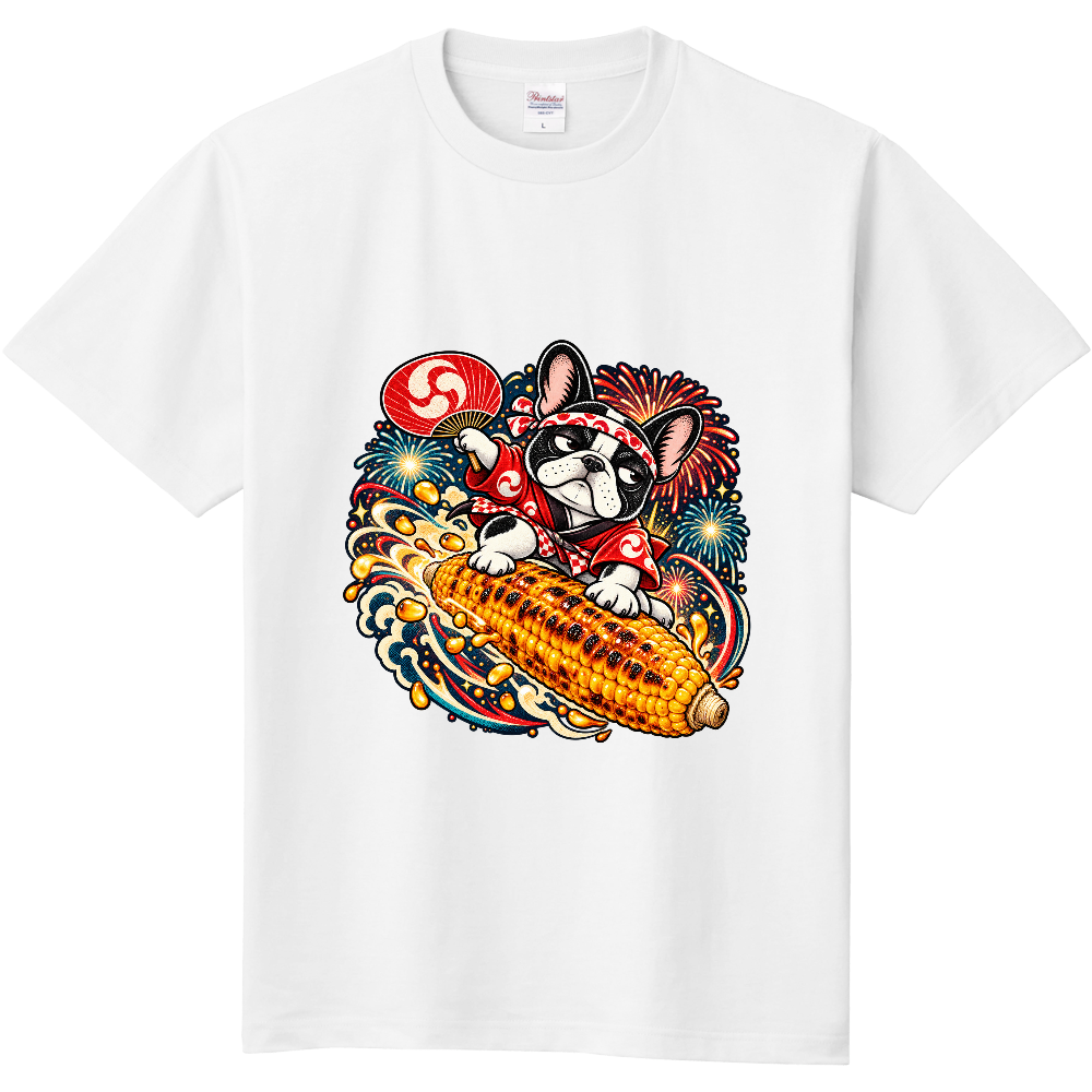 Grumpy French Bulldog Grilled Corn Rocket T-Shirt / 焼きとうもろこしロケットと不機嫌なフレンチブルドッグ Tシャツ