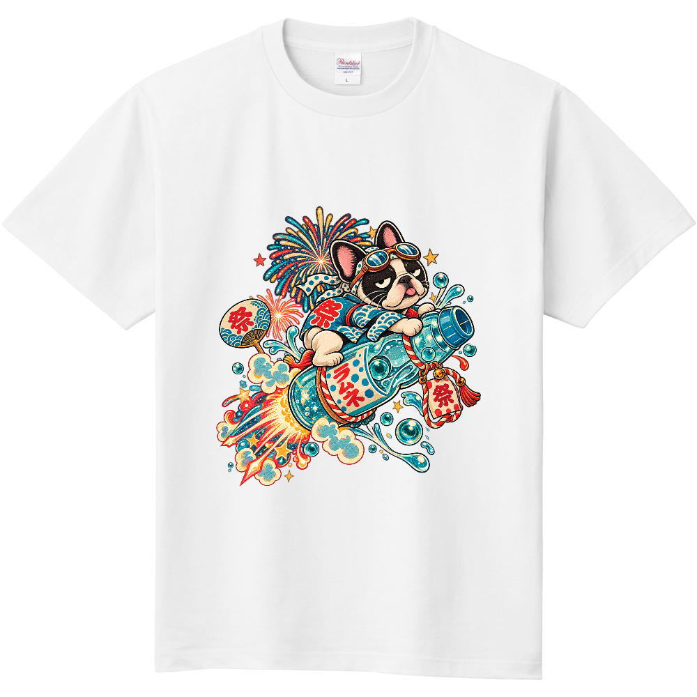 Grumpy French Bulldog Ramune Bottle Rocket T-Shirt / ラムネ瓶ロケットと不機嫌なフレンチブルドッグ Tシャツ