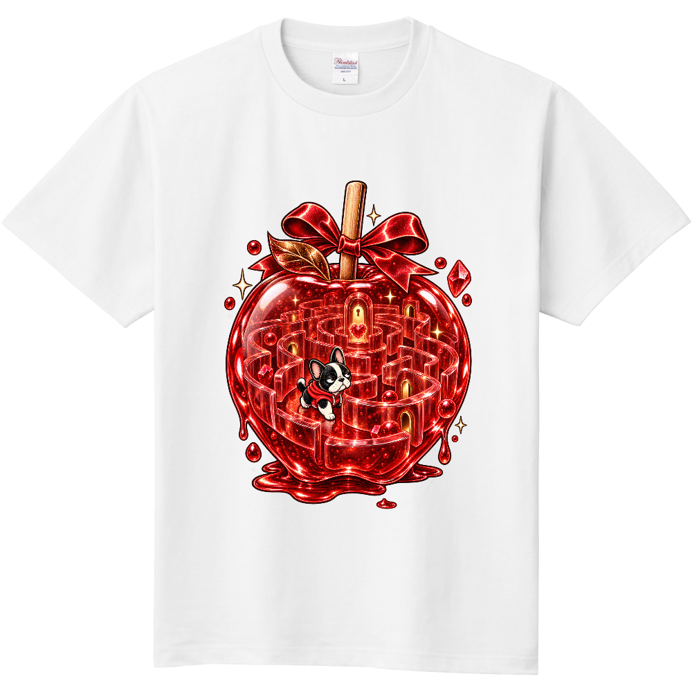 Grumpy French Bulldog Candy Apple Labyrinth T-Shirt / リンゴ飴迷路と不機嫌なフレンチブルドッグ Tシャツ
