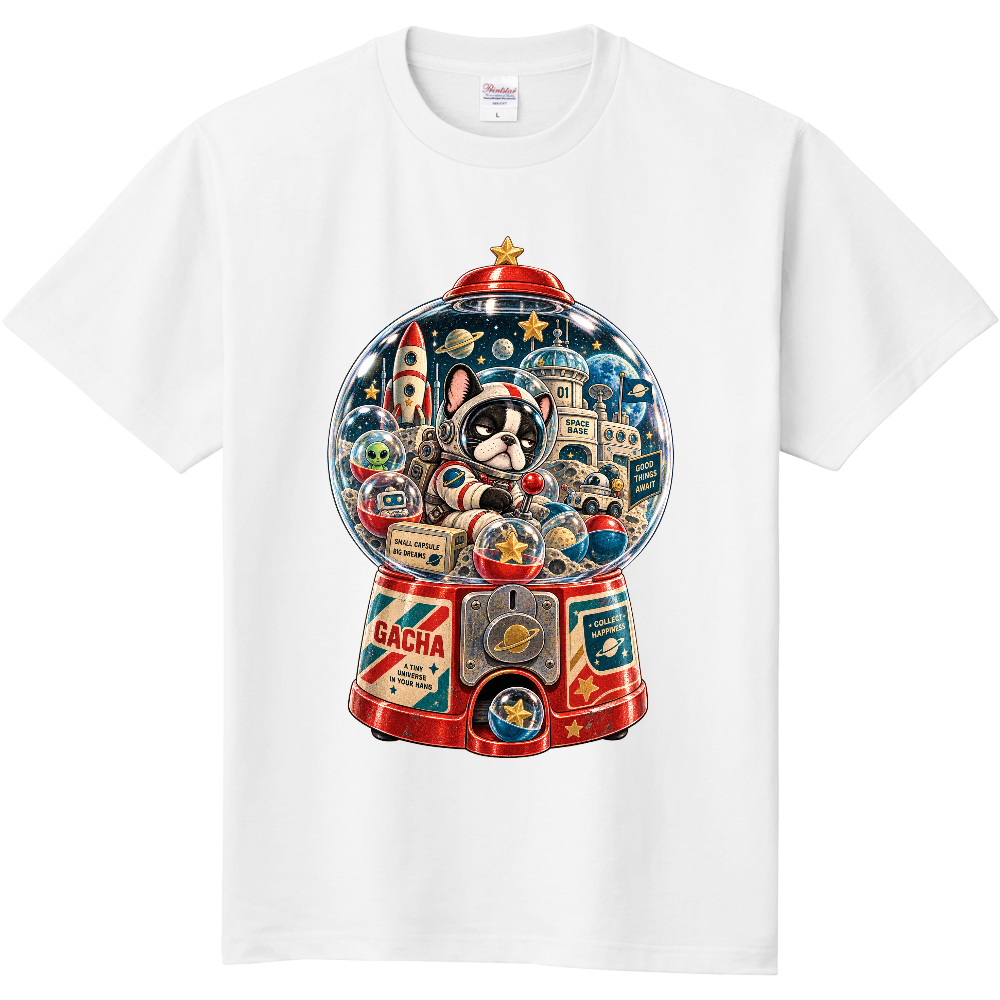Grumpy French Bulldog Capsule Gacha Toy Machine T-Shirt / ガチャガチャマシーンと不機嫌なフレンチブルドッグ Tシャツ