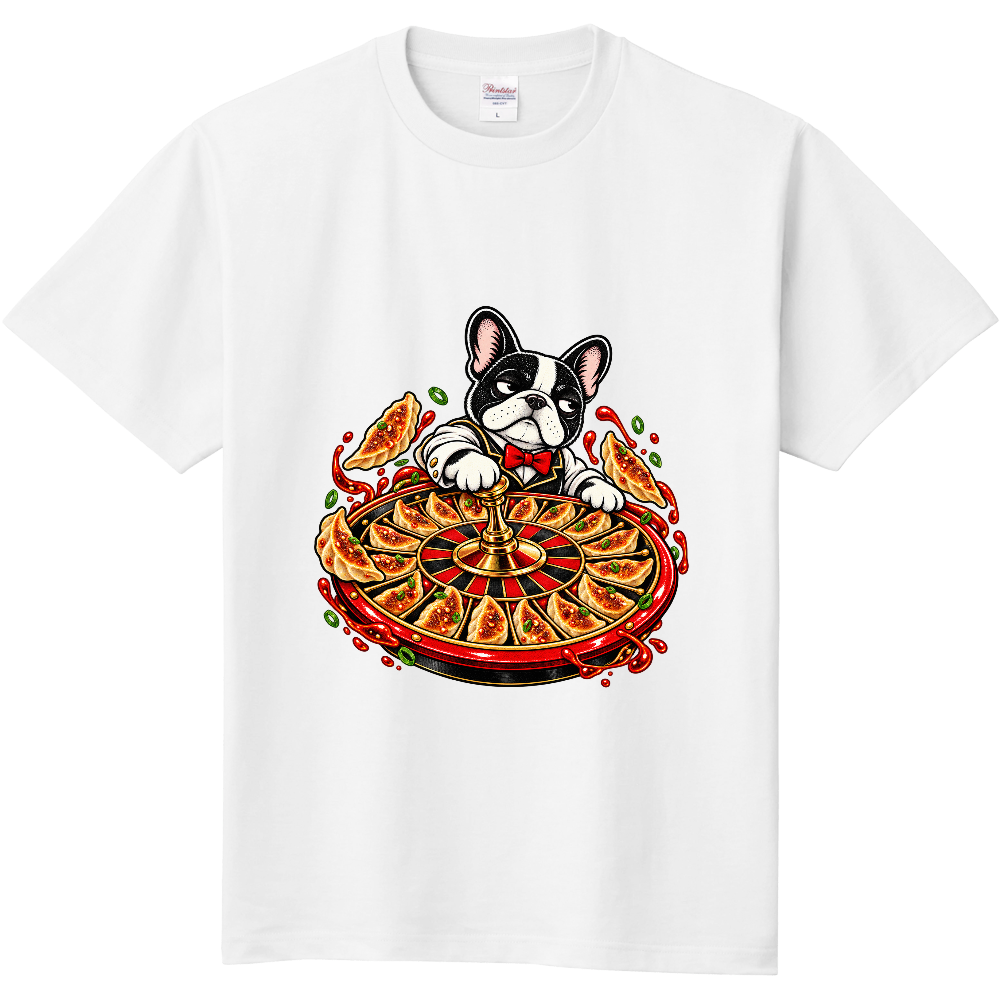 Grumpy French Bulldog Gyoza Dumpling Roulette T-Shirt / 餃子ルーレットと不機嫌なフレンチブルドッグ Tシャツ