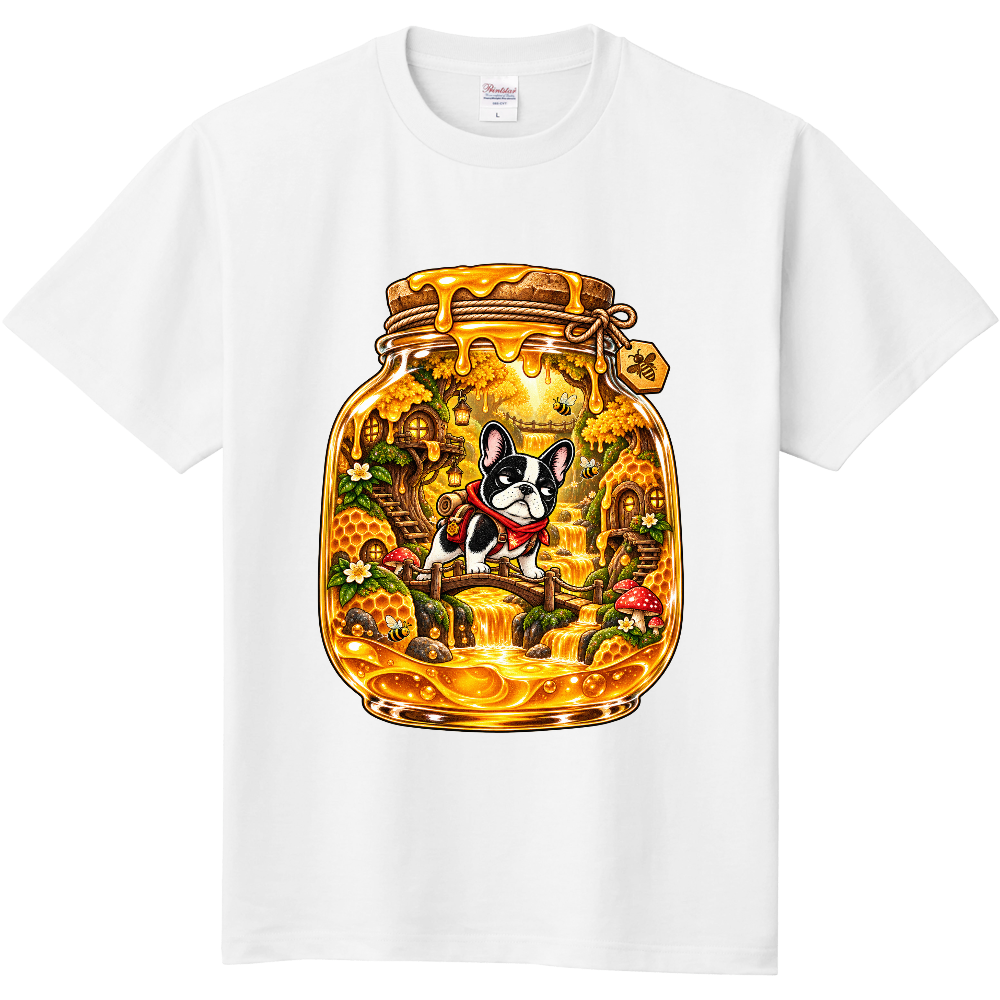 Grumpy French Bulldog Honey Jar Miniature Kingdom T-Shirt / はちみつ瓶の王国と不機嫌なフレンチブルドッグ Tシャツ