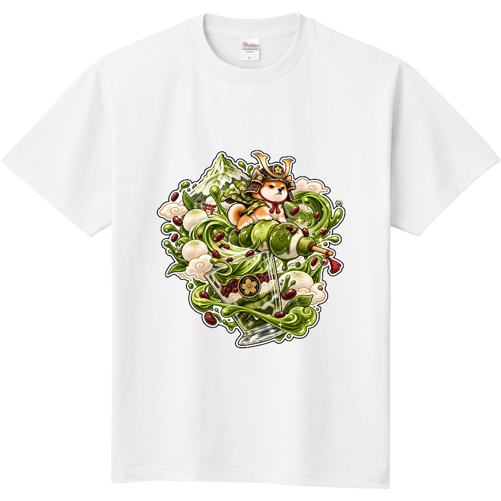 Samurai Shiba Inu Match Parfait T-Shirt / 抹茶パフェと兜柴犬 Tシャツ