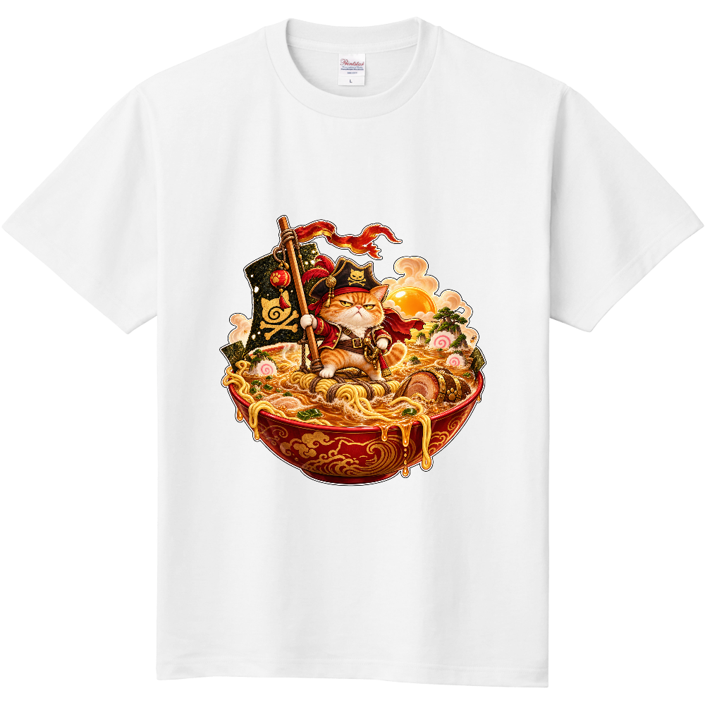 Pirate Cat Ramen Ocean T-Shirt / ラーメンの海を航海する海賊猫 Tシャツ
