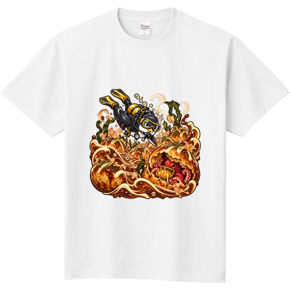 Scuba Diver Penguin Takoyaki Ocean T-Shirt / たこ焼きの海とダイバーペンギン Tシャツ