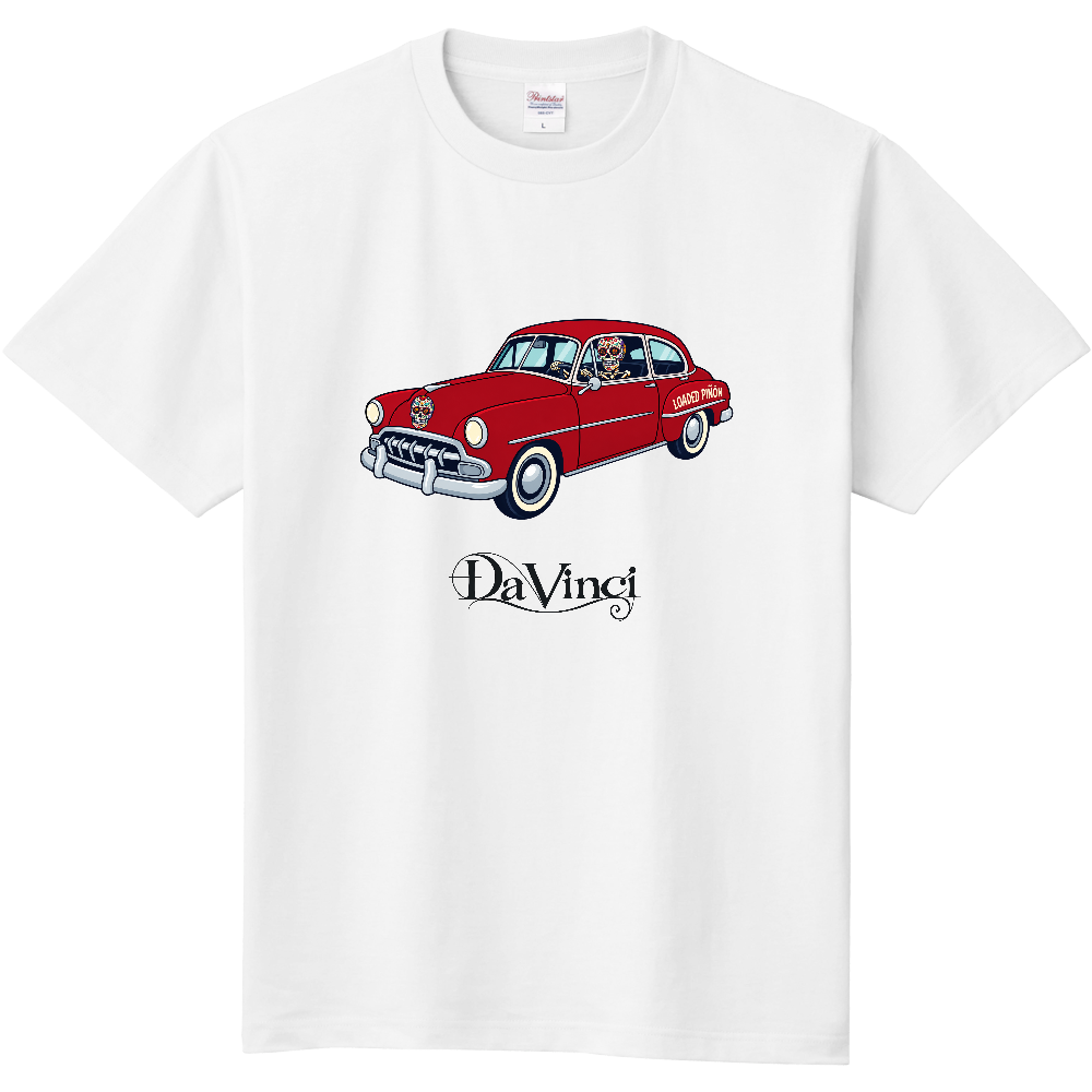Tシャツ/スカルとクラシックカー/ホワイト