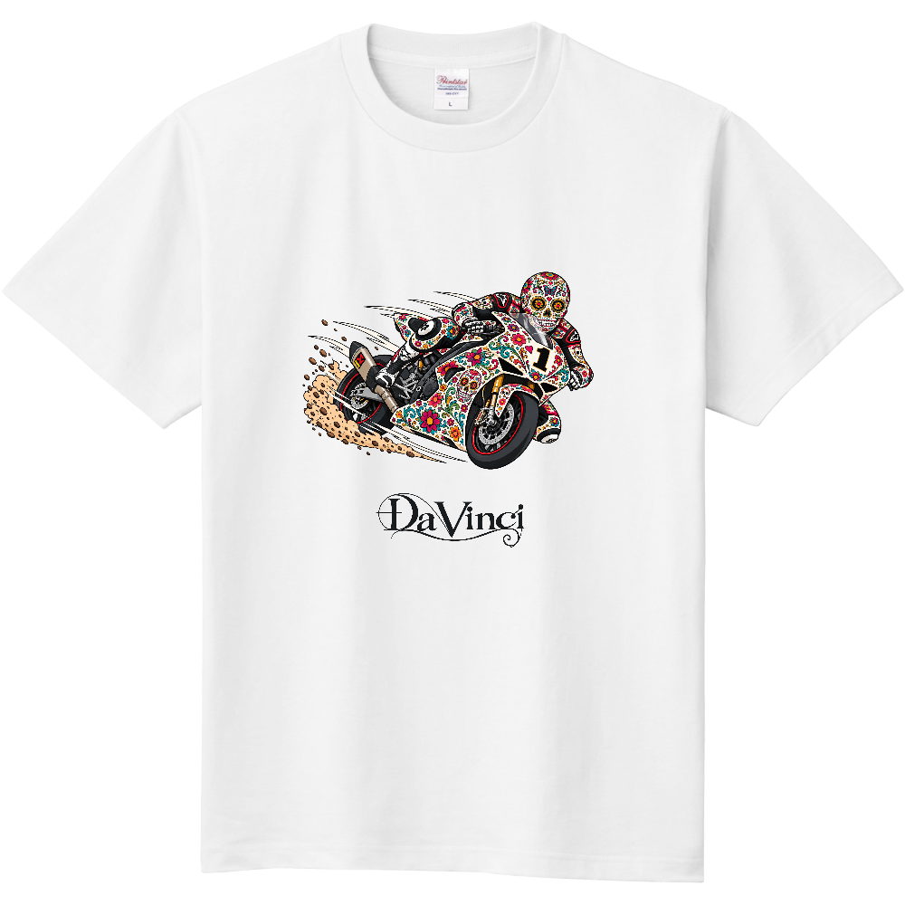 Tシャツ/スカルとスーパーバイク/ホワイト