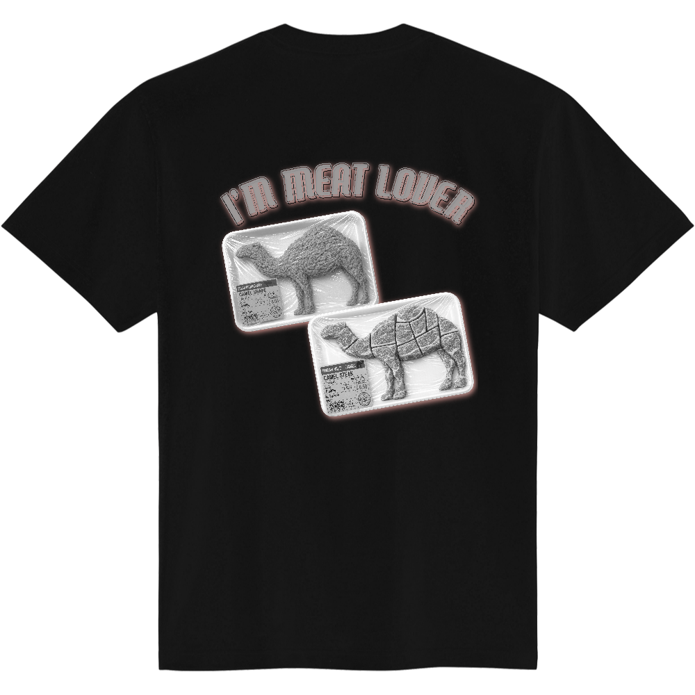 ミートラバーTシャツ<モノクロ・黒地・背面>