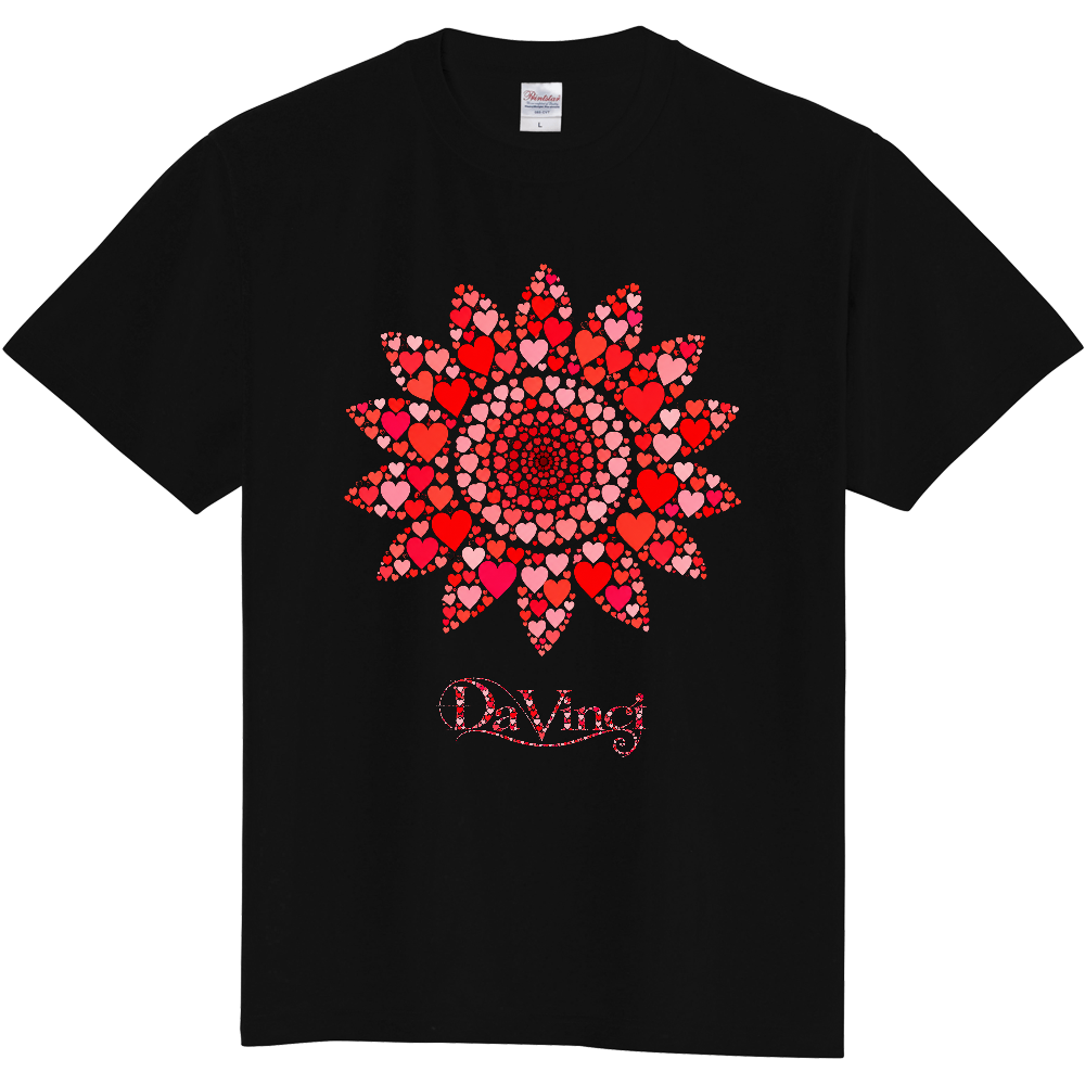 Tシャツ/ハートのひまわり/ブラック/レッド