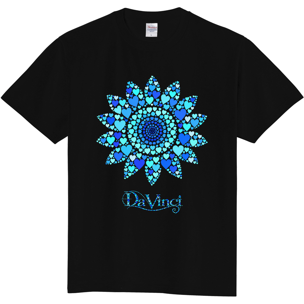 Tシャツ/ハートのひまわり/ブラック/ブルー