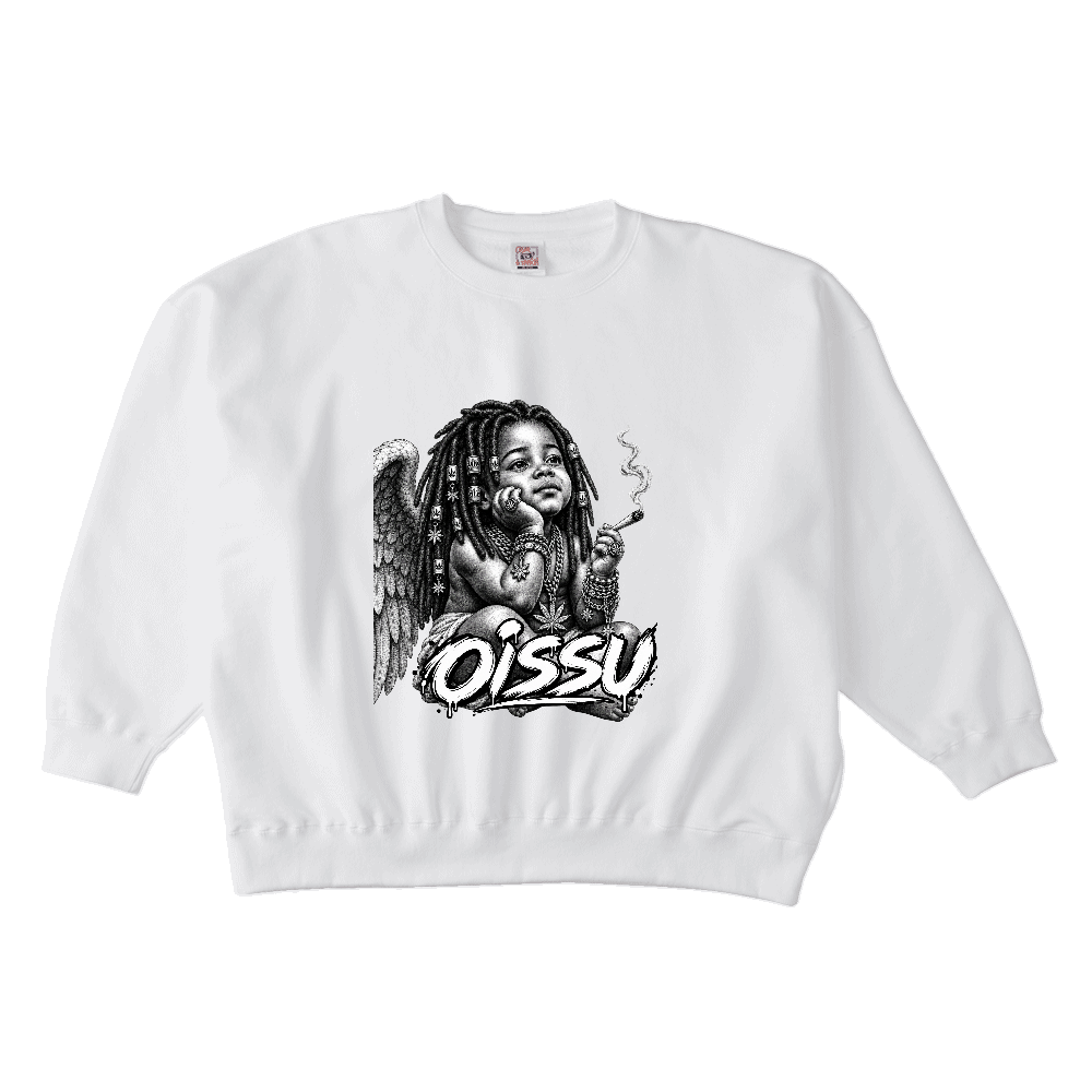 OISSU ANGEL SMOKE CREW|ホワイト ビッグシルエットスウェット
