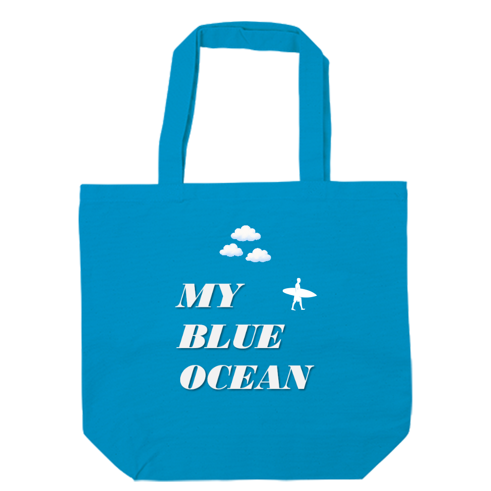 MY BLUE OCEAN（マイ・ブルー・オーシャン）キャンバスデイリートート（ML)【白プリント有】　スカイブルー