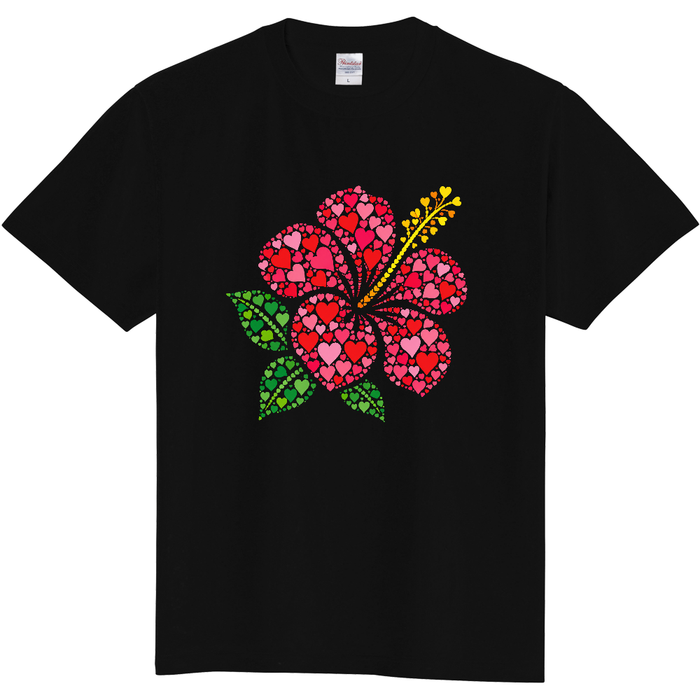 Tシャツ/ハイビスカス/ブラック/ハートマーク