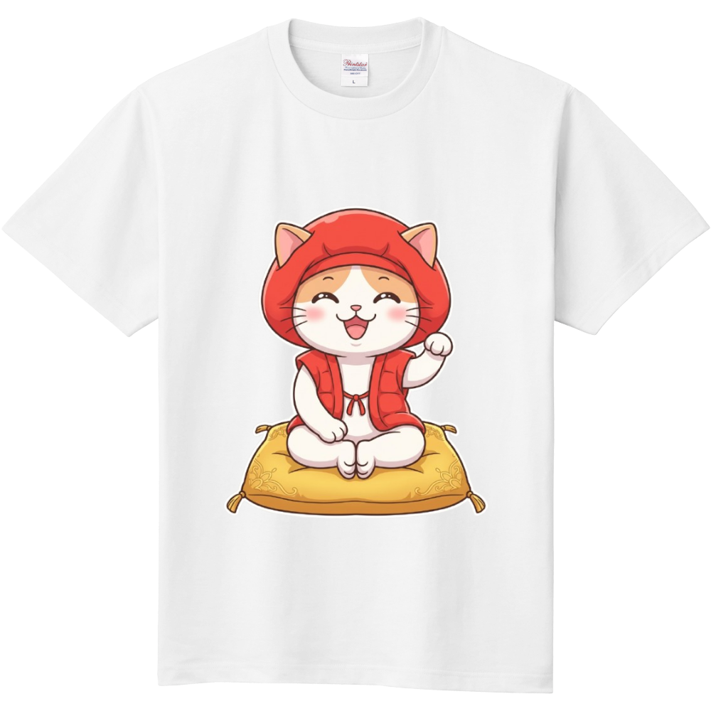 ネコちゃんの還暦祝い(かわいい・赤いちゃんちゃんこ)白Tバージョン